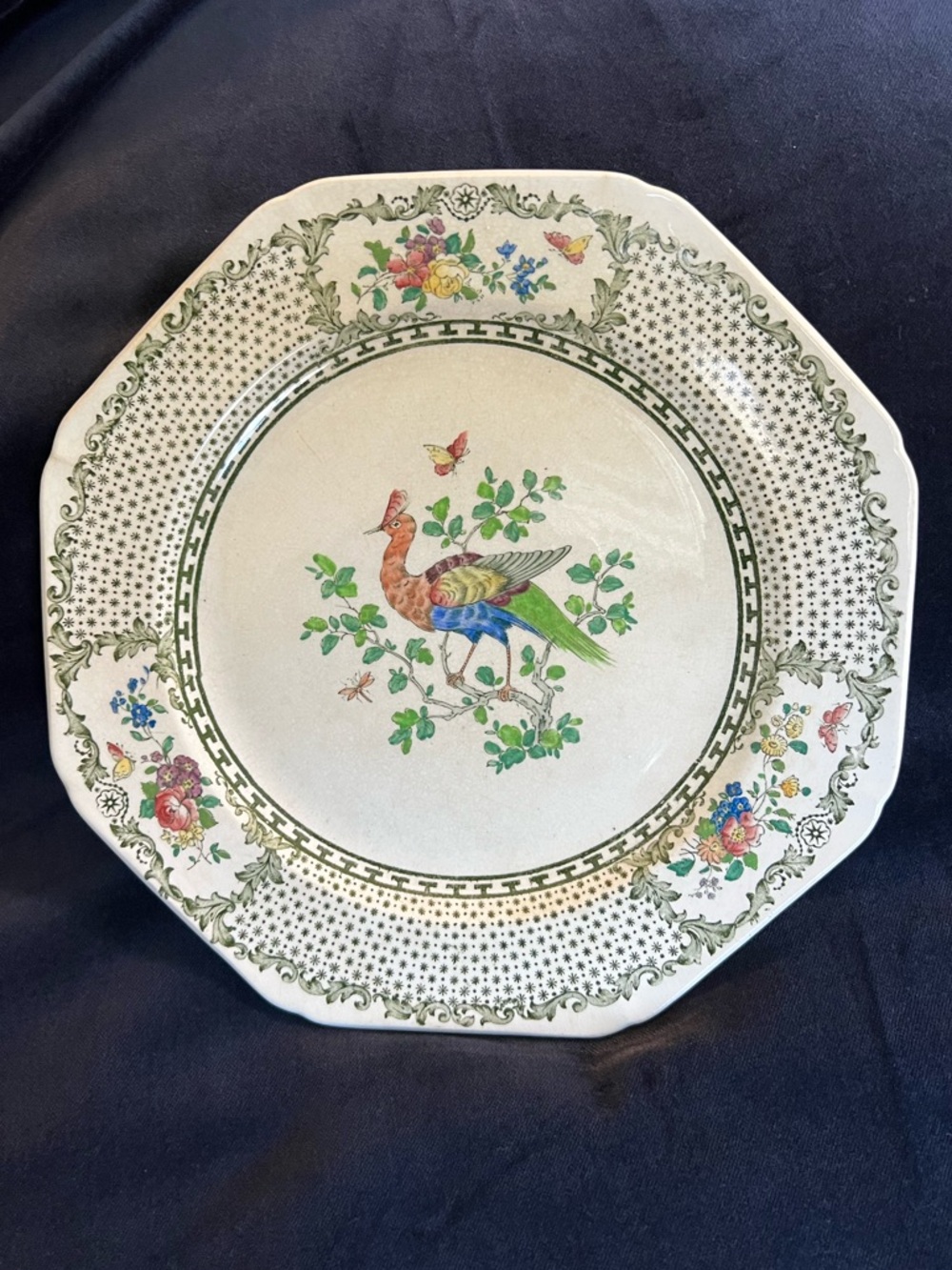 Antique Cauldon Porcelain Bird and Floral Plate (1880-1920)